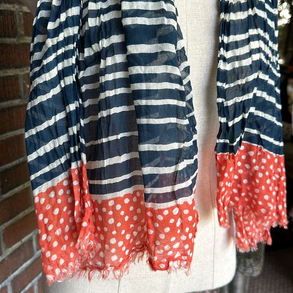 Rock Flower Paper blue/white/red stripe/polka dot lightweight crinkle scarf - Picture 3 of 5